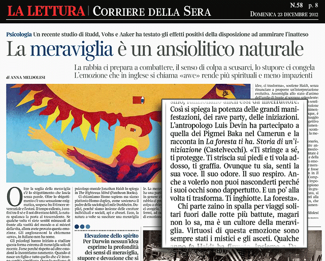 Corriere della Sera (inserto La Lettura) - Segnalazione del libro La foresta ti ha, di Luis Devin